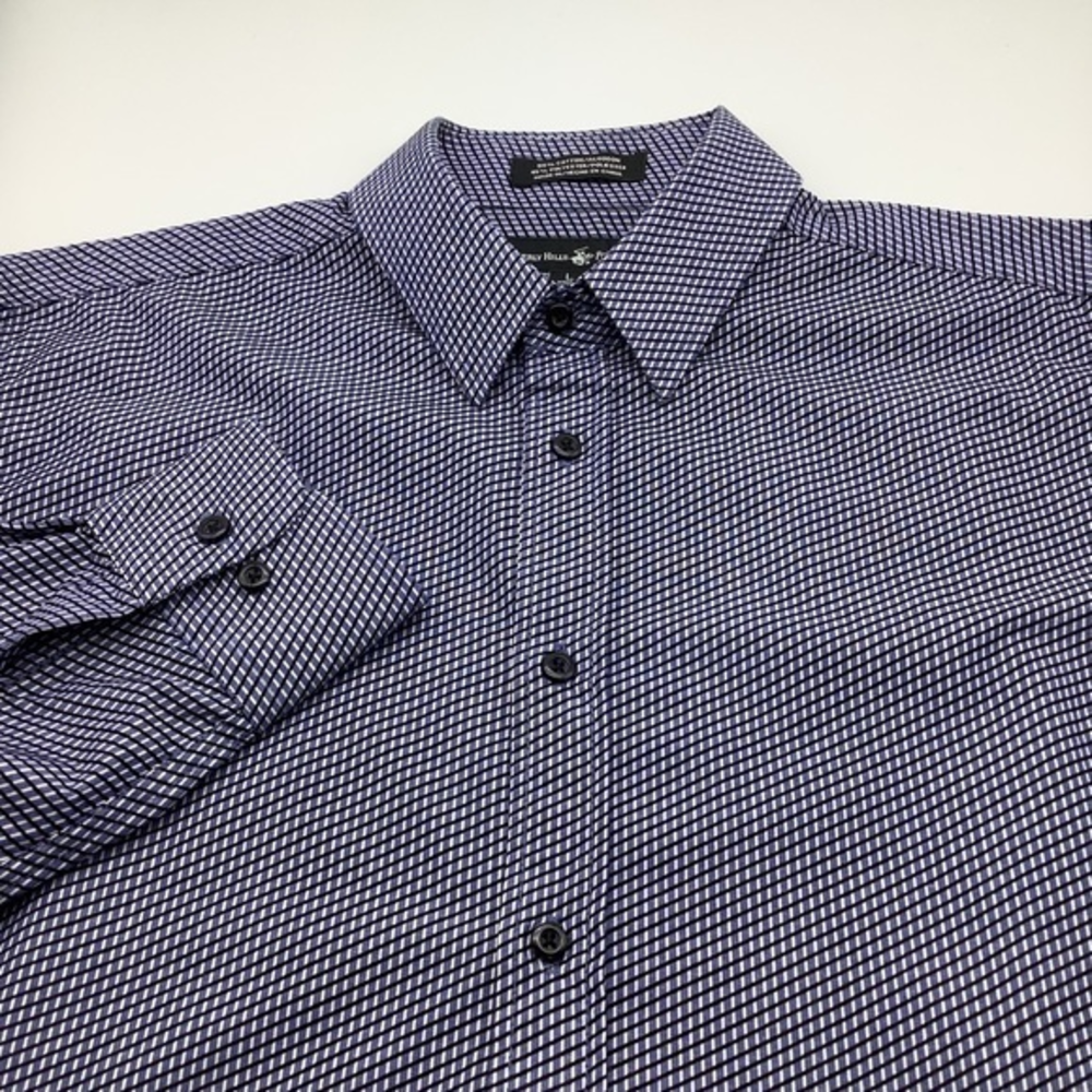 Beverly Hills Polo Club Mens Long Sleeve Button Up Blue Striped‎ Shirt Sz Large.